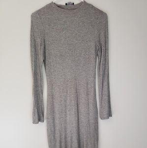 Fashion Nova Grey Tight Midi Long Sleeve Dress